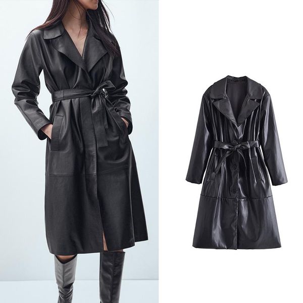 women's trench coats 2022 mid-length black temperament faux leather windbreaker jacket fashion lace-up long dress, Tan;black
women's trench coats 2022 mid-length black temperament faux leather windbreaker jacket fashion lace-up long dress, Tan;black