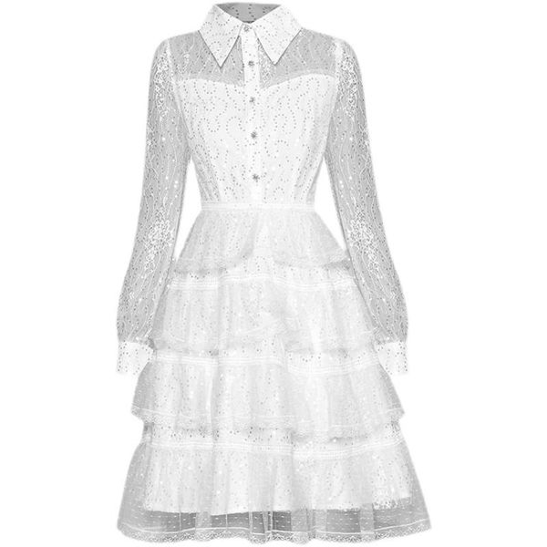 casual dresses est 2021 designer fashion women's long sleeve cascading ruffles sequined lace shirt dress, Black;gray
casual dresses est 2021 designer fashion women's long sleeve cascading ruffles sequined lace shirt dress, Black;gray