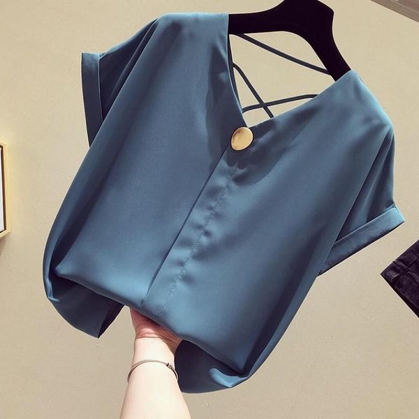 women's blouses & shirts chiffon women blouse 2021 summer v-neck slim solid button loose office lady elegant pulls fashion outwear, White
women's blouses & shirts chiffon women blouse 2021 summer v-neck slim solid button loose office lady elegant pulls fashion outwear, White