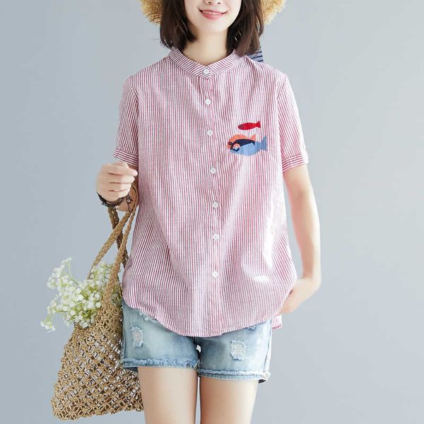 fashion embroidery striped women summer medium-long blouse female plus size 2xl o-neck fish casual shirt 210601, White
fashion embroidery striped women summer medium-long blouse female plus size 2xl o-neck fish casual shirt 210601, White