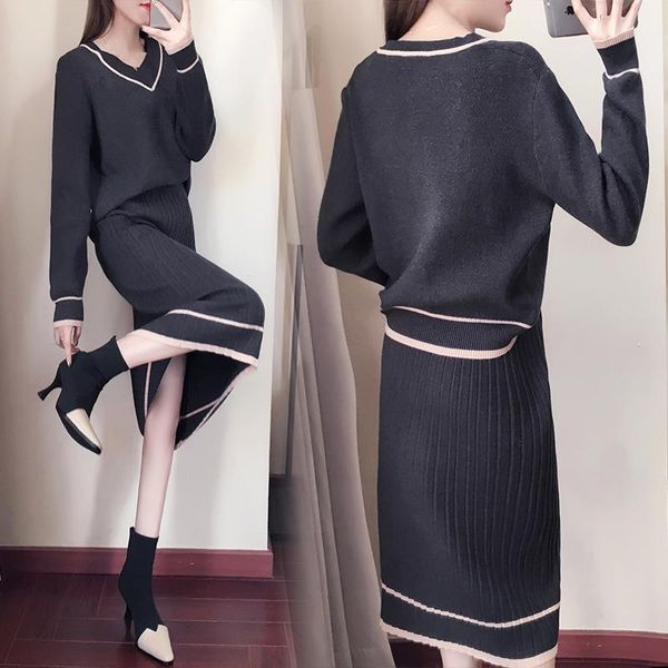 two piece dress 2021 women's suits autumn and winter v-neck knit sweater suit skirt female temperament two-piece loose wild, White
two piece dress 2021 women's suits autumn and winter v-neck knit sweater suit skirt female temperament two-piece loose wild, White