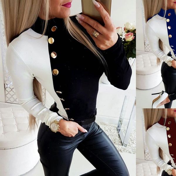 2021 fall long sleeve and shirt casual turtleneck balck white patchwork skinny long sleeve women blouse
2021 fall long sleeve and shirt casual turtleneck balck white patchwork skinny long sleeve women blouse