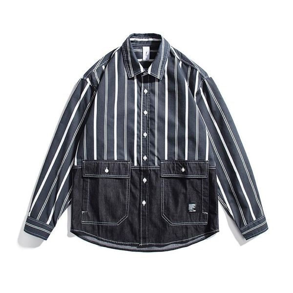 men's casual shirts patchwork striped cowboy shirt for men long sleeve japan fashion loose cotton turn-down collar vintage clothing, White;black
men's casual shirts patchwork striped cowboy shirt for men long sleeve japan fashion loose cotton turn-down collar vintage clothing, White;black
