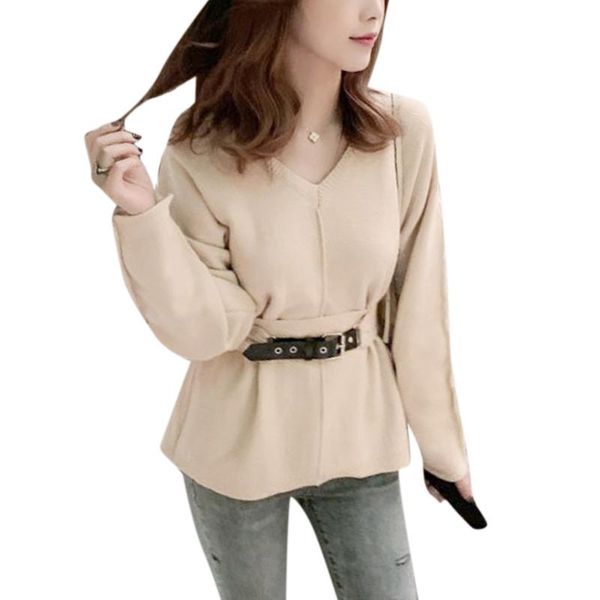 women's sweaters vintage sashes sweater women pure color v collar loose casual pullover clothing adjustable ladies fall knit, White;black
women's sweaters vintage sashes sweater women pure color v collar loose casual pullover clothing adjustable ladies fall knit, White;black
