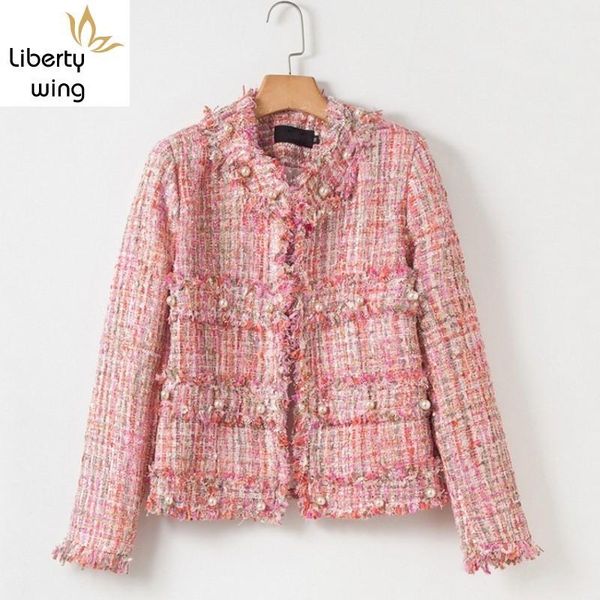 women's jackets pink tweed jacket lady casual pearl small fragrance female coat burr tassel coats women high street office clothes autu, Black;brown
women's jackets pink tweed jacket lady casual pearl small fragrance female coat burr tassel coats women high street office clothes autu, Black;brown