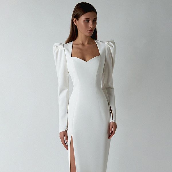 elegant party split side dress puff sleev mid-calf long sleeve office lady midi dress 2021 autumn female dresses, Black;gray
elegant party split side dress puff sleev mid-calf long sleeve office lady midi dress 2021 autumn female dresses, Black;gray