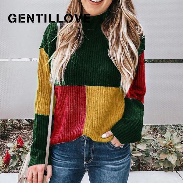 women's sweaters gentillove autumn women long sleeve patchwork sweater turtleneck knitted loose pullover casual 2021 fashion winter, White;black
women's sweaters gentillove autumn women long sleeve patchwork sweater turtleneck knitted loose pullover casual 2021 fashion winter, White;black