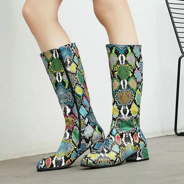 boots white blue brown women knee high snake print pu leather calf comfortable square heel round toe woman's shoes, Black
boots white blue brown women knee high snake print pu leather calf comfortable square heel round toe woman's shoes, Black