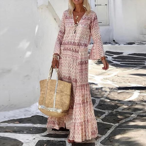 vintage geometric print long womens dress party elegant flare sleeve summer beach spring v neck, Black;gray
vintage geometric print long womens dress party elegant flare sleeve summer beach spring v neck, Black;gray