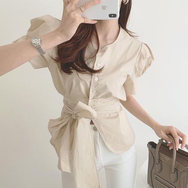 women's blouses & shirts elegant slim waist bowknot sweet women blouse simple o neck puff sleeve office ladies summer 2021 korean japan, White
women's blouses & shirts elegant slim waist bowknot sweet women blouse simple o neck puff sleeve office ladies summer 2021 korean japan, White