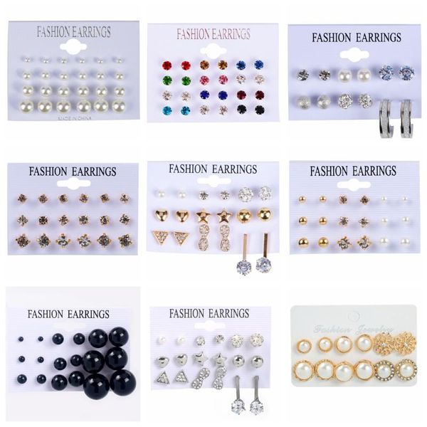 stud 6-12pairs/card crystal pearl earrings for women fashion birthday stone rhinestone party gift set ladies jewelry, Golden;silver
stud 6-12pairs/card crystal pearl earrings for women fashion birthday stone rhinestone party gift set ladies jewelry, Golden;silver