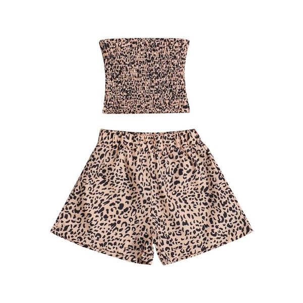 clothing sets girls casual two-piece clothes set khaki leopard printed pattern boat neck and elastic waist shorts, White
clothing sets girls casual two-piece clothes set khaki leopard printed pattern boat neck and elastic waist shorts, White