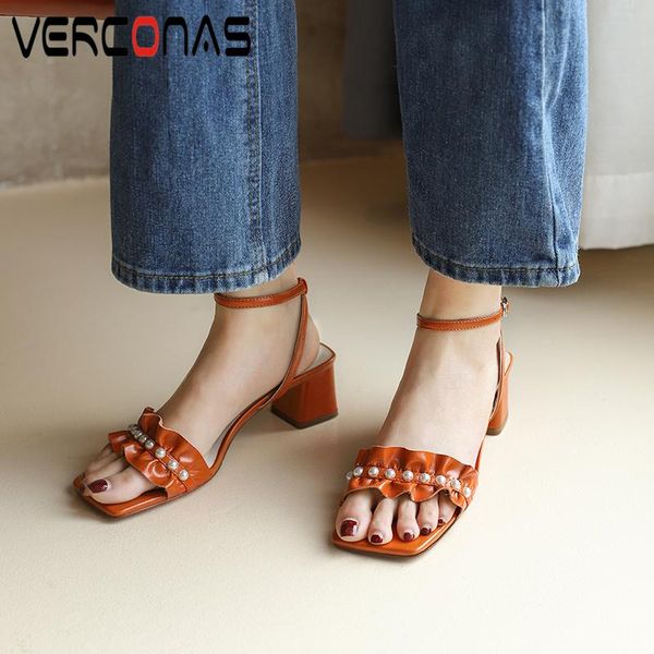 verconas new arrival women sandals spring summer ankle strap genuine leather thick heels shoes woman casual pearl ruffles, Black
verconas new arrival women sandals spring summer ankle strap genuine leather thick heels shoes woman casual pearl ruffles, Black