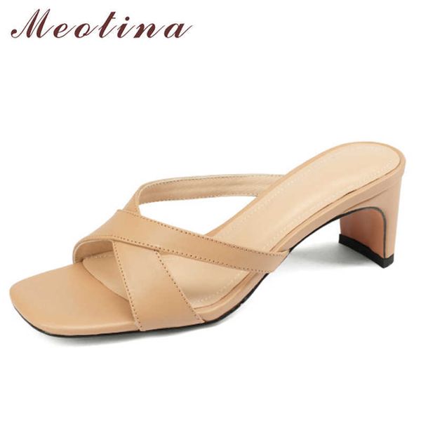 meotina women slippers shoes genuine leather sandals high heel slides square toe ladies footwear summer beige fashion shoes 210608, Black
meotina women slippers shoes genuine leather sandals high heel slides square toe ladies footwear summer beige fashion shoes 210608, Black