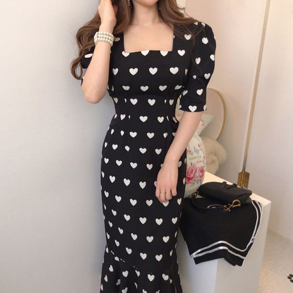 2021 retro women love print vintage summer square neck high waist sleeve bodycon woman korean chic trumpet es o3bk, Black;gray
2021 retro women love print vintage summer square neck high waist sleeve bodycon woman korean chic trumpet es o3bk, Black;gray