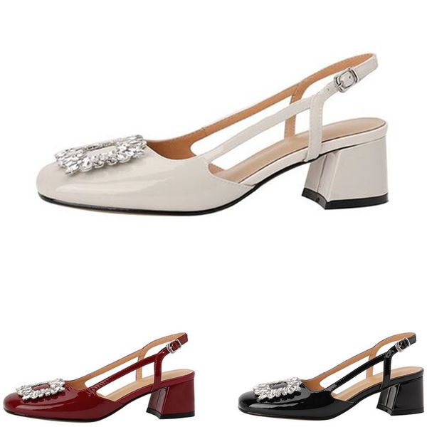 women's shoes 2022 summer leather thick high heels patent leather rhinestone one-word buckle side empty sandals size 33-40, Black
women's shoes 2022 summer leather thick high heels patent leather rhinestone one-word buckle side empty sandals size 33-40, Black