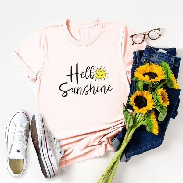 women's t-shirt casual short sleeve female fashion tee summer hello sunshine print woman tshirt, White
women's t-shirt casual short sleeve female fashion tee summer hello sunshine print woman tshirt, White