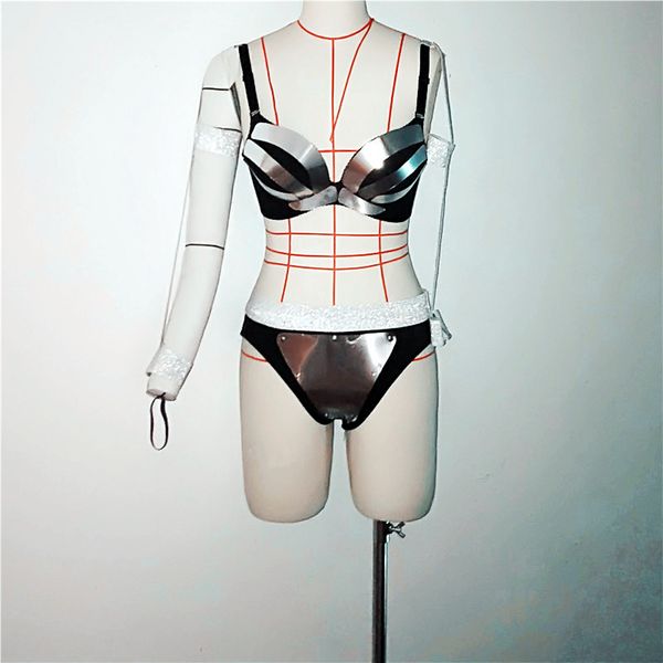 female gogo dancer costume lady gaga future technology sense bar silver bikini rave party outfit carnival show clothes 1948, Black;red
female gogo dancer costume lady gaga future technology sense bar silver bikini rave party outfit carnival show clothes 1948, Black;red