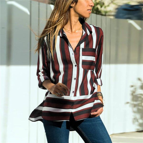 women's blouses & shirts chiffon blouse long sleeve women autumn casual turn down collar office striped shirt high low hem loose, White
women's blouses & shirts chiffon blouse long sleeve women autumn casual turn down collar office striped shirt high low hem loose, White