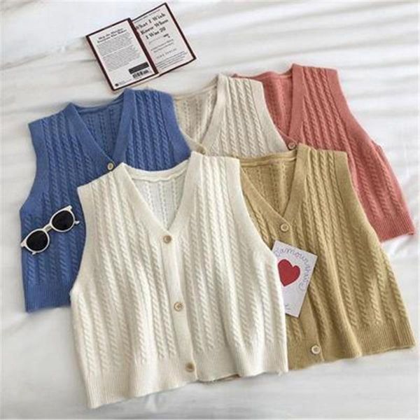 women's vests women solid color waistcoat sweet v neck single-breasted braid knitted cardigan preppy style vest female, Black;white
women's vests women solid color waistcoat sweet v neck single-breasted braid knitted cardigan preppy style vest female, Black;white