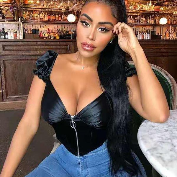 women's t-shirt summer fashion 2021 v neck front zipper bodycon high street female crop corset casual backless tshirt women, White
women's t-shirt summer fashion 2021 v neck front zipper bodycon high street female crop corset casual backless tshirt women, White