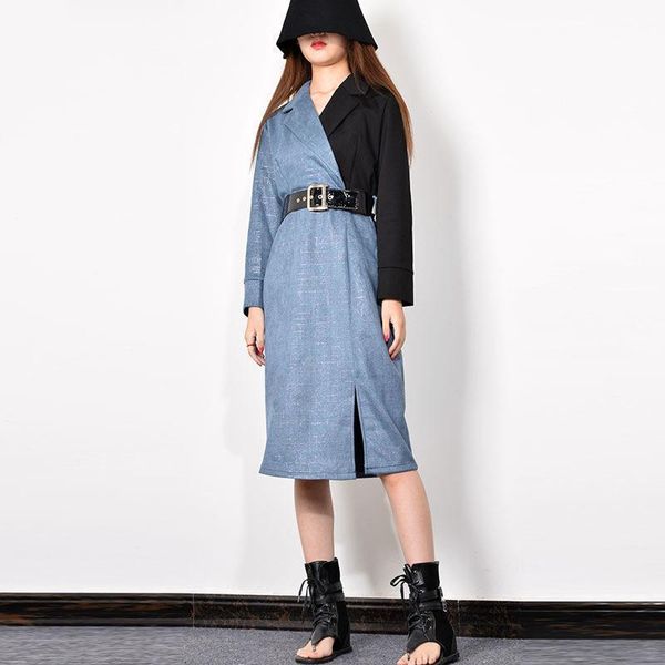 women's trench coats slim belt casual skirt wide waist 2021 spring and autumn fashion denim splicing windbreaker lapel long sleeve coat, Tan;black
women's trench coats slim belt casual skirt wide waist 2021 spring and autumn fashion denim splicing windbreaker lapel long sleeve coat, Tan;black