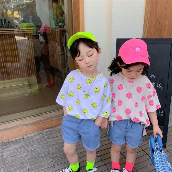 summer cute boys and girls smile print short sleeve t shirts cotton loose casual kids clothes, Blue
summer cute boys and girls smile print short sleeve t shirts cotton loose casual kids clothes, Blue