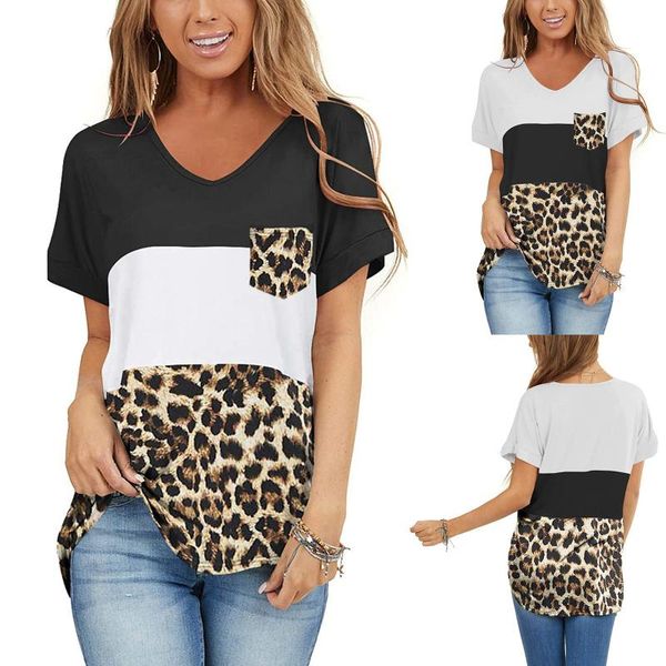 women's t-shirt harajuku patchwork summer casual short sleeve v neck leopard print colorblock femme t-shirts, White
women's t-shirt harajuku patchwork summer casual short sleeve v neck leopard print colorblock femme t-shirts, White