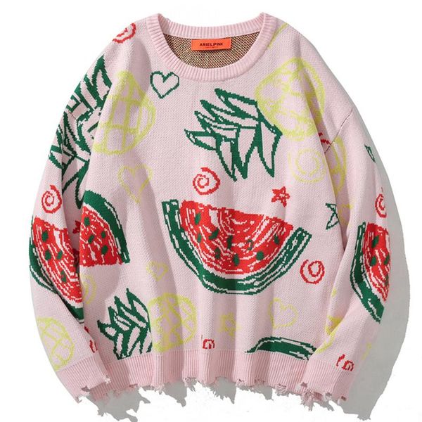 men's sweaters women harajuku ripped sweater pullover men vintage watermelon knit 2021 winter hiphop oversize couple knitwear, White;black
men's sweaters women harajuku ripped sweater pullover men vintage watermelon knit 2021 winter hiphop oversize couple knitwear, White;black