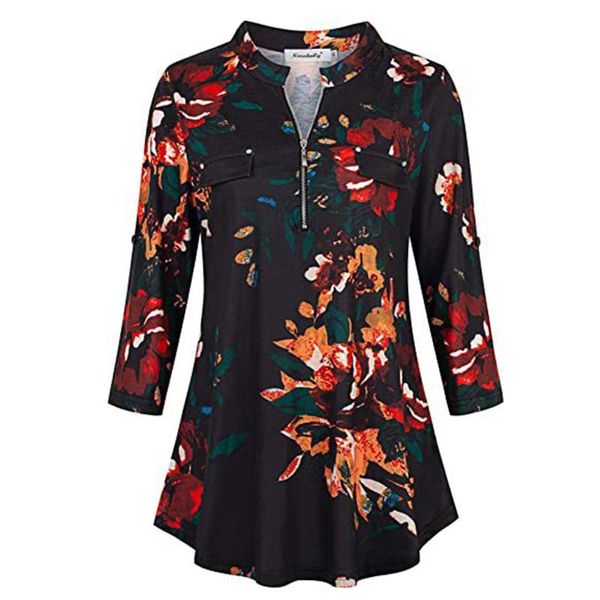 women's t-shirt women casual half sleeve flower printing zipper shirt stand collar blusas cehmise plus size tunic, White
women's t-shirt women casual half sleeve flower printing zipper shirt stand collar blusas cehmise plus size tunic, White