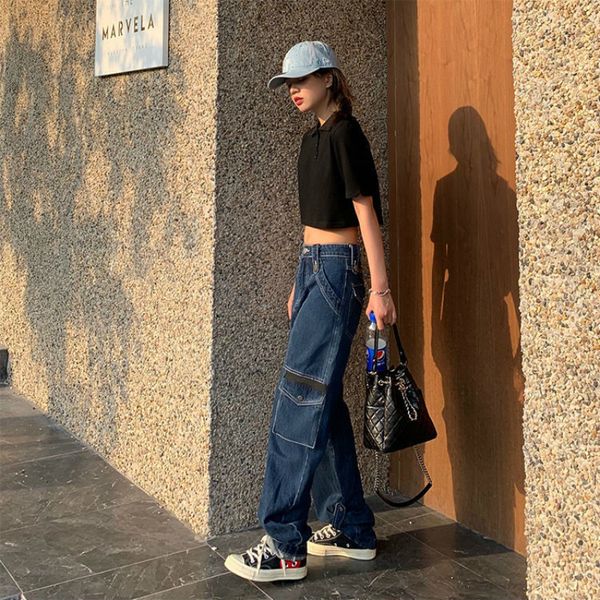 2021 new loose autumn of korean women casual cargo pants retro waist high breech breeches shredded z87c, Blue
2021 new loose autumn of korean women casual cargo pants retro waist high breech breeches shredded z87c, Blue
