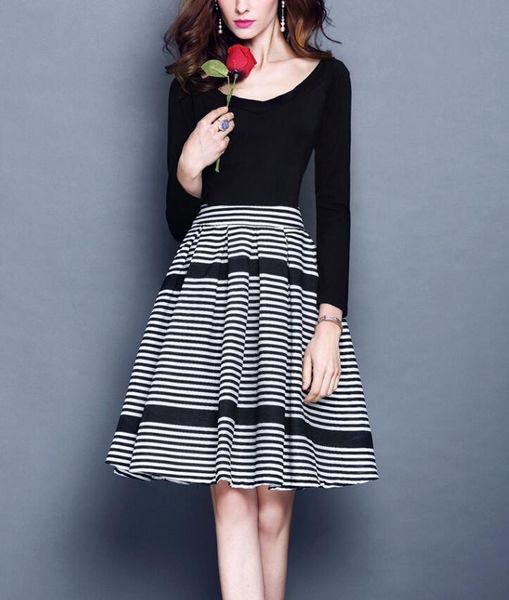 casual dresses fashion ladies long sleeve striped pattern full circle pin up dress party, Black;gray
casual dresses fashion ladies long sleeve striped pattern full circle pin up dress party, Black;gray