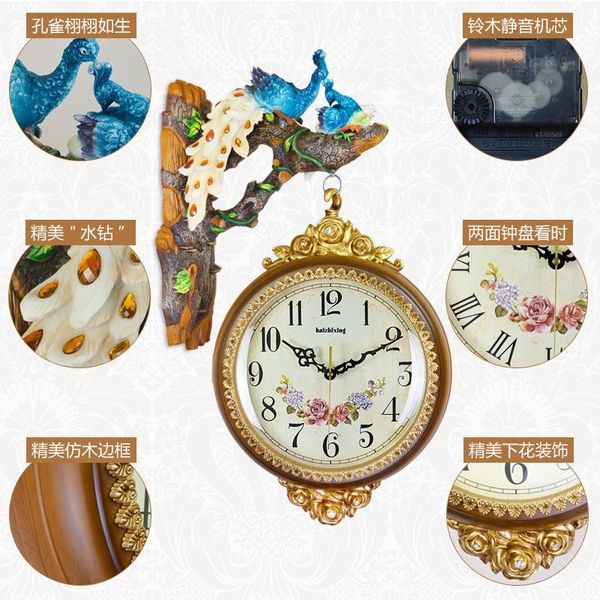 wall clocks large sitting peacock clock modern design double-sided personality watch mechanism hanging relogio parede 5zb305
wall clocks large sitting peacock clock modern design double-sided personality watch mechanism hanging relogio parede 5zb305