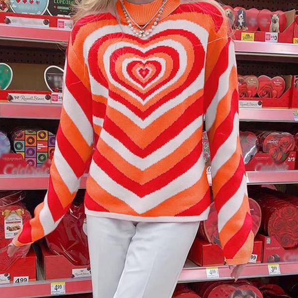 women's sweaters y2k aesthetics sweater women heart striped fashion sweet pullover casual elegant 90s knitwear round neck clothes, White;black
women's sweaters y2k aesthetics sweater women heart striped fashion sweet pullover casual elegant 90s knitwear round neck clothes, White;black