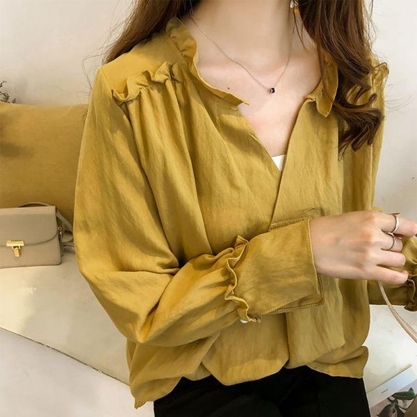 4xl plus size women cotton shirt v neck long sleeves yellow solid loose casual blouse ruffle shirt elegant blusas, White
4xl plus size women cotton shirt v neck long sleeves yellow solid loose casual blouse ruffle shirt elegant blusas, White