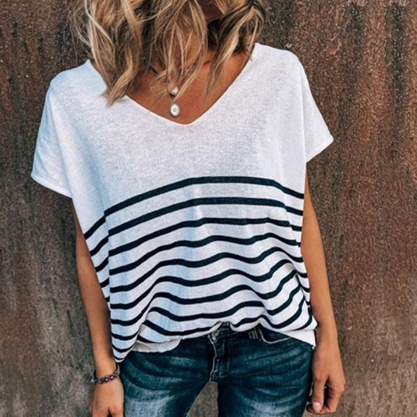 women's t-shirt plus size for female blusas mujer de moda 2021 womens summer v-neck striped printed knitwear ladies short-sleeved, White
women's t-shirt plus size for female blusas mujer de moda 2021 womens summer v-neck striped printed knitwear ladies short-sleeved, White