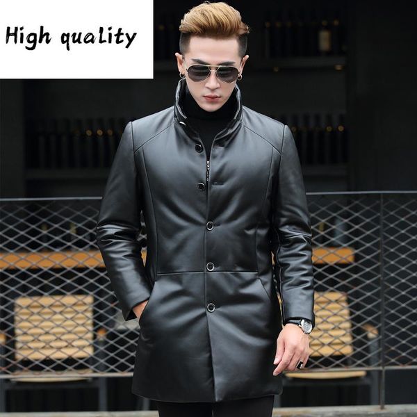 men's leather & faux genuine winter sheepskin jacket coat long thick warm parka homme outerwear, Black
men's leather & faux genuine winter sheepskin jacket coat long thick warm parka homme outerwear, Black