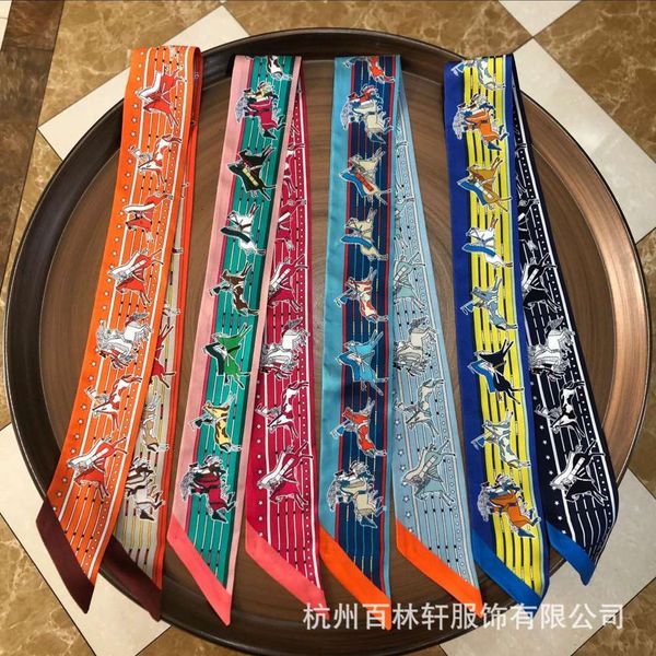 french h family four color classic ma lady silk long scarf headband, Blue;black
french h family four color classic ma lady silk long scarf headband, Blue;black