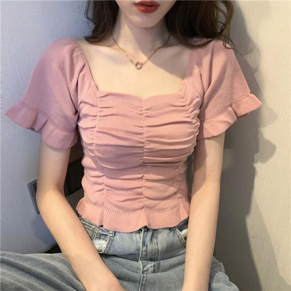 women's blouses & shirts ruffle pleated square collar blouse summer backless short sleeve ladies 2021 sweet slim female, White
women's blouses & shirts ruffle pleated square collar blouse summer backless short sleeve ladies 2021 sweet slim female, White