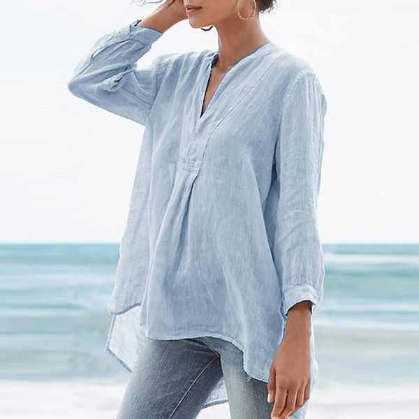 women's t-shirt shirts fashion thin women v-neck shirt solid color loose lady clothes short front and back long sleeves, White
women's t-shirt shirts fashion thin women v-neck shirt solid color loose lady clothes short front and back long sleeves, White