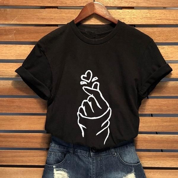 women's t-shirt finger heart printed funny women graphic camisetas 100% cotton fashion aesthetic grunge casual tee tshirts, White
women's t-shirt finger heart printed funny women graphic camisetas 100% cotton fashion aesthetic grunge casual tee tshirts, White