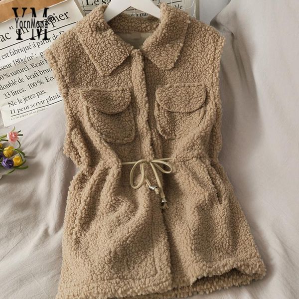 women's vests yornmona 2021 korean fashion women long vest elastic waist lambswool warm sleeveless jacket coat female casual outwear, Black;white
women's vests yornmona 2021 korean fashion women long vest elastic waist lambswool warm sleeveless jacket coat female casual outwear, Black;white