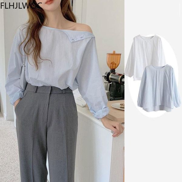 women's blouses & shirts korea chic fashion clothes autumn basic wear office girls women solid blue button cute sweet, White
women's blouses & shirts korea chic fashion clothes autumn basic wear office girls women solid blue button cute sweet, White