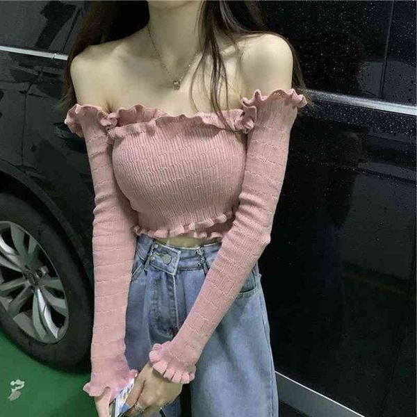 woman sweaters femme chandails off-shoulder sweater for women slim fit short pull hiver, White;black
woman sweaters femme chandails off-shoulder sweater for women slim fit short pull hiver, White;black