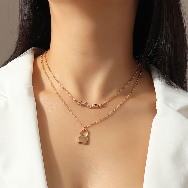 nz1487 fashion jewelry popular personality double lock creative diamond snake necklace, Silver
nz1487 fashion jewelry popular personality double lock creative diamond snake necklace, Silver