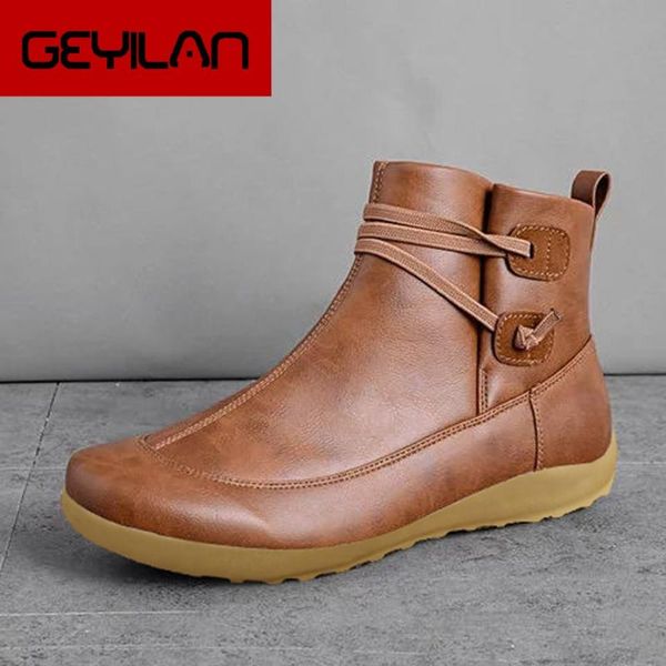 boots woman 2021 arrival shoes women's vintage leather flat waterproof winter round toe ankle, Black
boots woman 2021 arrival shoes women's vintage leather flat waterproof winter round toe ankle, Black