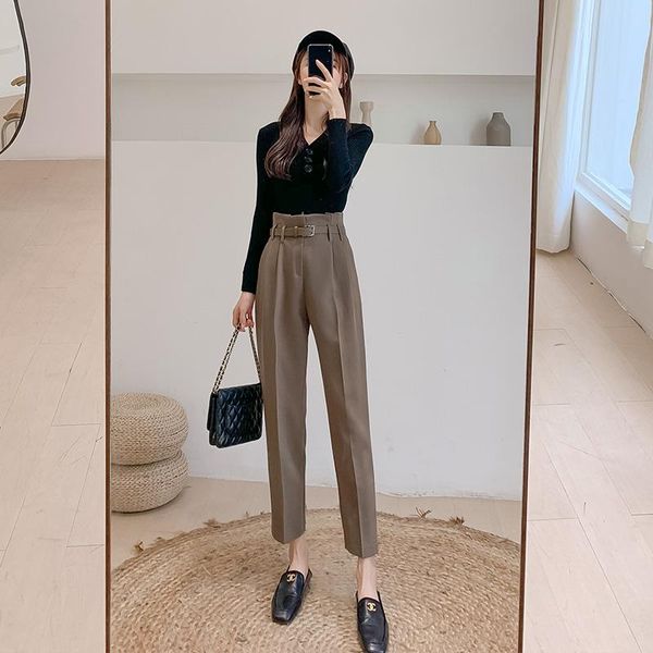 women's pants & capris 2021 brand women fashion trousers high waist belted harem woolen winter quality pantalones mujer, Black;white
women's pants & capris 2021 brand women fashion trousers high waist belted harem woolen winter quality pantalones mujer, Black;white