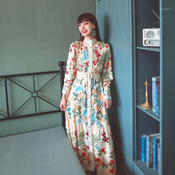 make design feeling light luxury socialite printing long-sleeved dress to restore ancient ways button belt of the casual dresses, Black;gray
make design feeling light luxury socialite printing long-sleeved dress to restore ancient ways button belt of the casual dresses, Black;gray