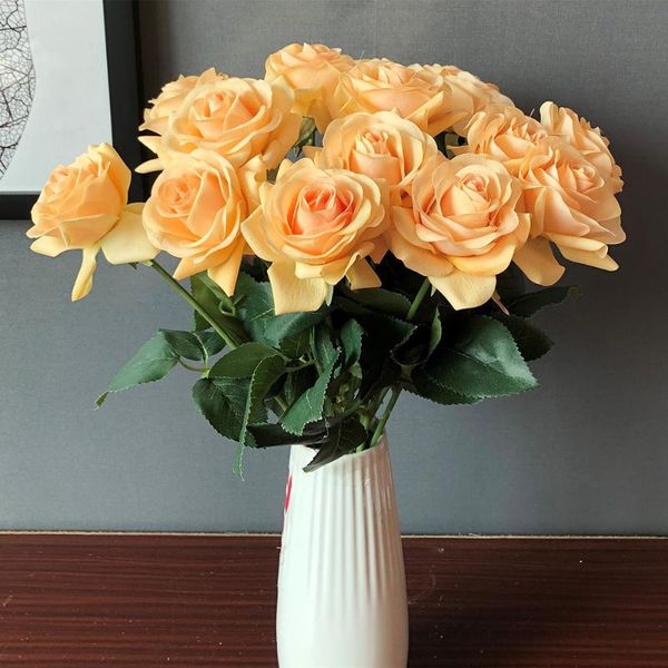 5pcs/bunch valentines day rose artificial flower bouquet real touch artificial rose diy crafts widding home deco fake flowers