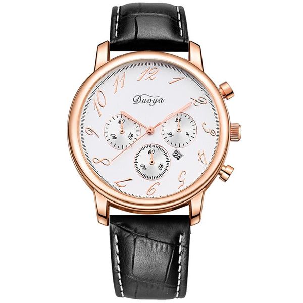 

wristwatches duoya brand luxury watch men fashion auto date quartz leather band business watches clock hour relogio masculino, Slivery;brown